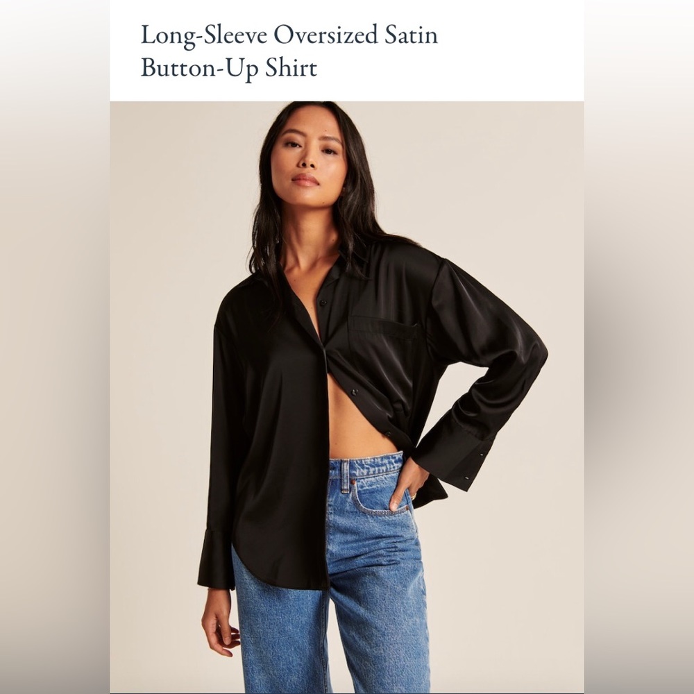 Abercrombie Long-Sleeve Oversized Satin Button-Up Shit